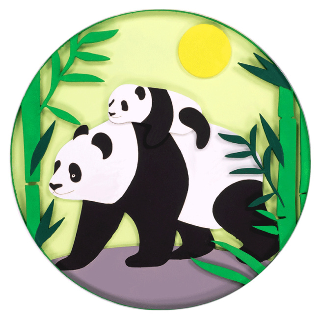 Set, pictură 3D, Pandas, MDF grunduit, 4 straturi