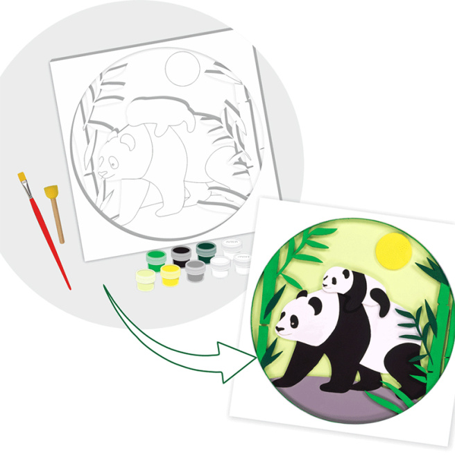 Set, pictură 3D, Pandas, MDF grunduit, 4 straturi