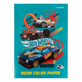 Набор цветной бумаги А4 1-стор, Неон,10л 5цв, 80г/м2 KITE, Hot Wheels