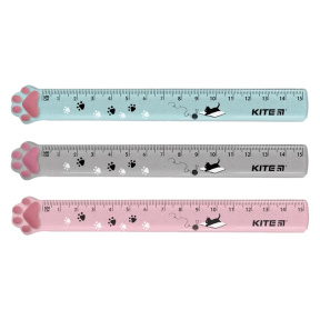 Линейка пластиковая с глиттером, 15 см KITE Paws