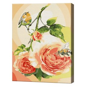 Птички и цветок 20x30 см, картина по номерам