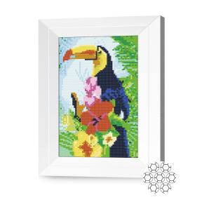 Tucan și flori 20x30 cm, mozaic cu diamante