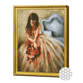 Fată cu un buchet 30x40 cm, mozaic cu diamante