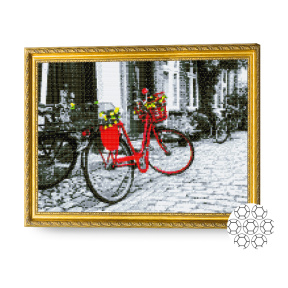 Bicicletă roșie 40x50 cm, mozaic cu diamante