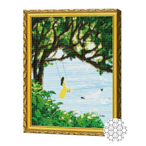 Leagănul cu privire spre mare 40x50 cm, mozaic cu diamante
