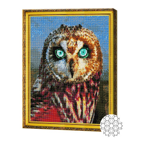 Bufniță cu ochi albaștri 40x50 cm, mozaic cu diamante