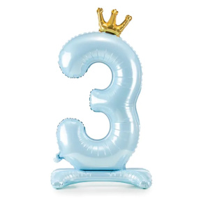 Balon Folie cu Stativ cifra „3”, 84 cm, albastru deschis