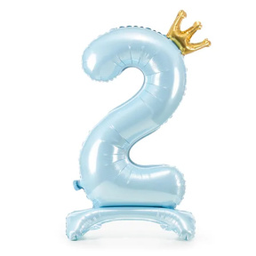 Balon Folie cu Stativ cifra „2”, 84 cm, albastru deschis