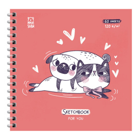 Скетчбук 60л., 150x150 мм MESHU "Амурная история", на гребне, выб.лак, soft-touch, 120г/м2