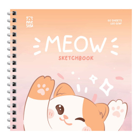 Скетчбук 60л., 150x150 mm MESHU "Meow", на гребне, выб. лак, soft-touch, 120г/м2
