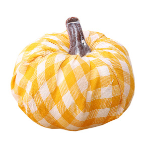 Dovleac decorativ, textil, galben cu alb, 7 cm