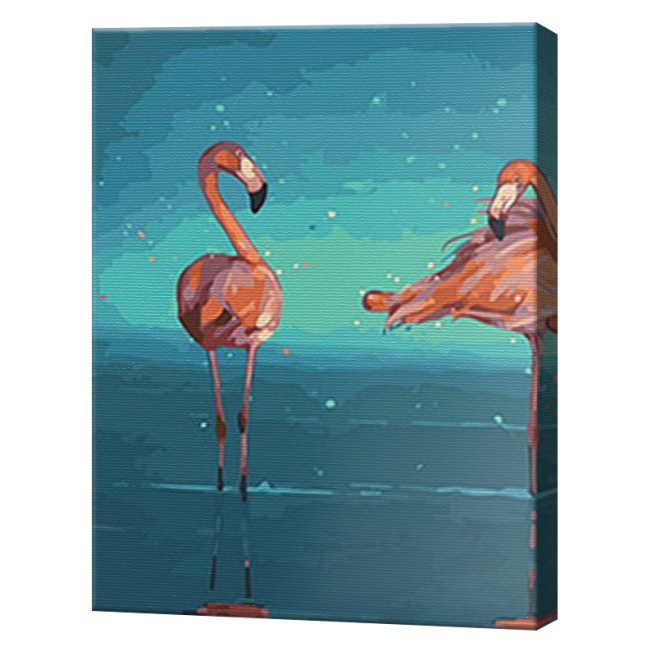 Flamingo pe fundal albastru, 40x50 cm, pictură pe numere-triptih