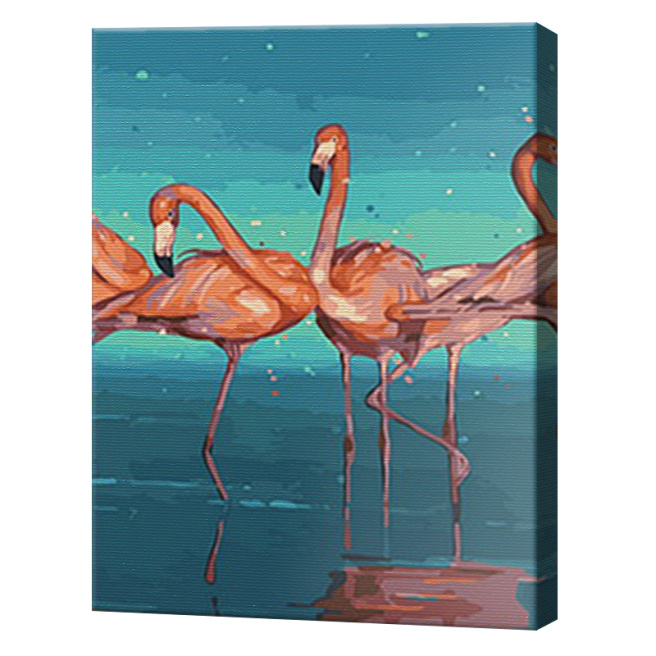 Flamingo pe fundal albastru, 40x50 cm, pictură pe numere-triptih