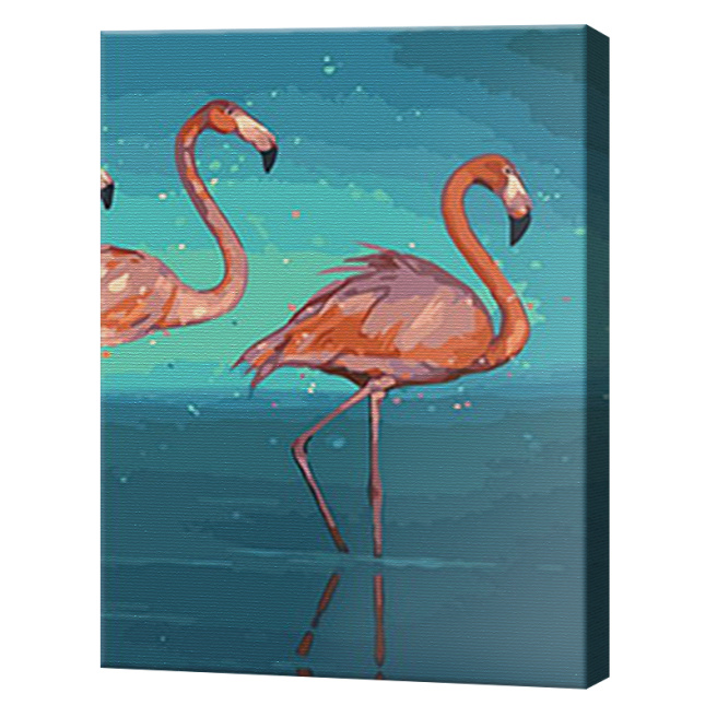Flamingo pe fundal albastru, 40x50 cm, pictură pe numere-triptih