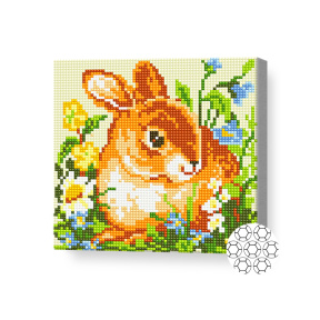Iepuraș printre flori, 20x20 cm, mozaic cu diamante