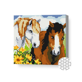 Cuplu de cai, 20x20 cm, mozaic cu diamante