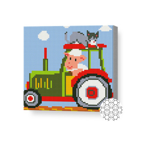 Animale în tractor, 20x20 cm, mozaic cu diamante