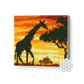 Girafă la apus, 20x20 cm, mozaic cu diamante