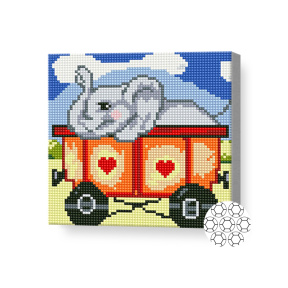 Elefantel în căruță, 20x20 cm, mozaic cu diamante