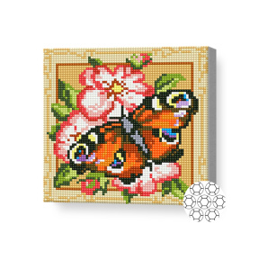 Fluture regal pe flori, 20x20 cm, mozaic cu diamante