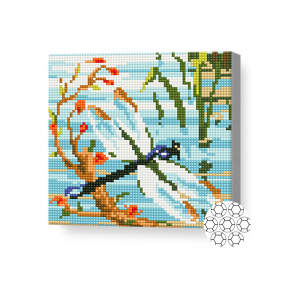 Libelulă pe lac, 20x20 cm, mozaic cu diamante