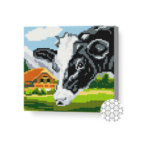 Văcuță în câmp, 20x20 cm, mozaic cu diamante