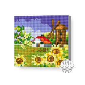 Căsuța și moară, 20x20 cm, mozaic cu diamante