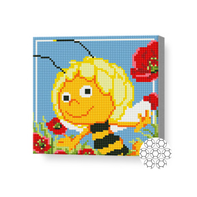 Albină printre maci, 20x20 cm, mozaic cu diamante