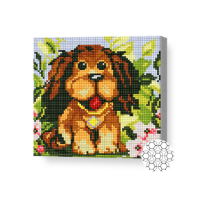 Cățeluș cafeniu, 20x20 cm, mozaic cu diamante