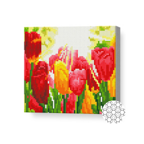 Lalele multicolore, 20x20 cm, mozaic cu diamante