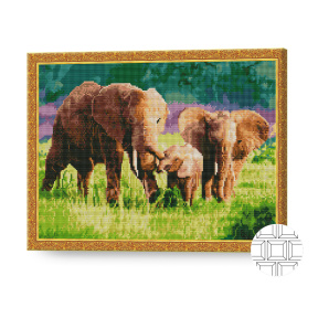 Familia de elefanți, 40x50 cm, mozaic cu diamante pătrate