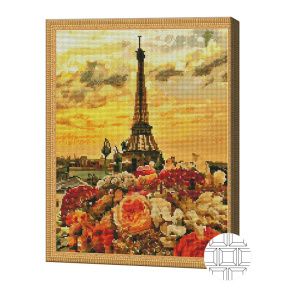 Turnul Eiffel și flori, 40x50 cm, mozaic cu diamante pătrate