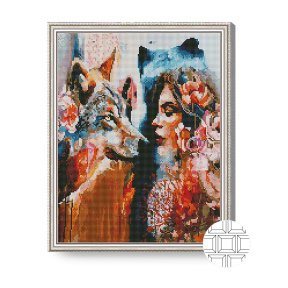 Femeie-lupoaica, 40x50 cm, mozaic cu diamante pătrate