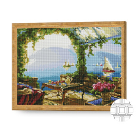 Terasă cu privire spre mare, 40x50 cm, mozaic cu diamante pătrate