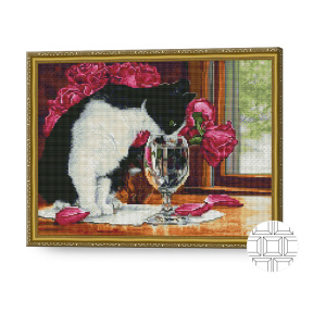 Pisică aristocrată, 40x50 cm, mozaic cu diamante pătrate