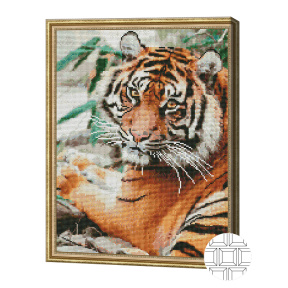 Tigru serios, 40x50 cm, mozaic cu diamante pătrate