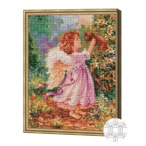 Îngeraș cu cățeluș, 40x50 cm, mozaic cu diamante pătrate