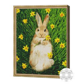 Iepuraș printre narciși, 40x50 cm, mozaic cu diamante pătrate