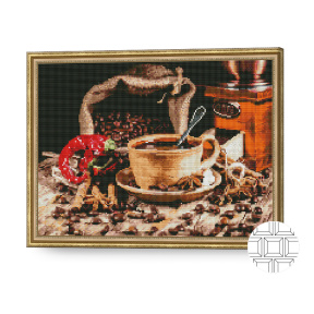Cafea și boabe, 40x50 cm, mozaic cu diamante pătrate