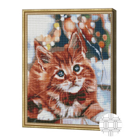Motănaș roșcat, 40x50 cm, mozaic cu diamante pătrate