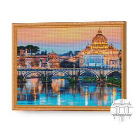 Orașul pe râu, 40x50 cm, mozaic cu diamante pătrate