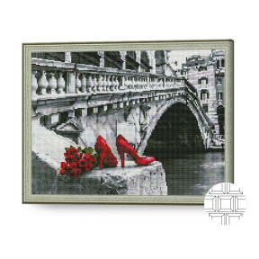 Accent roșu în oraș gri, 40x50 cm, mozaic cu diamante pătrate