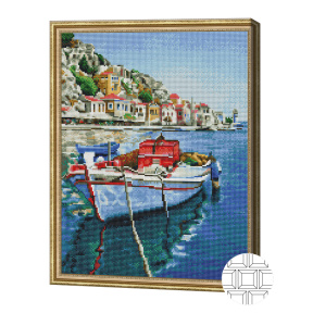 Barcă lângă mal, 40x50 cm, mozaic cu diamante pătrate