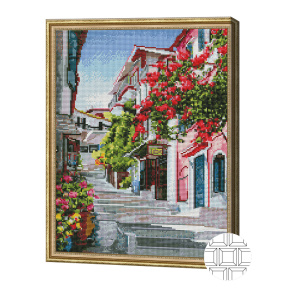 Scară în orășel pitoresc, 40x50 cm, mozaic cu diamante pătrate