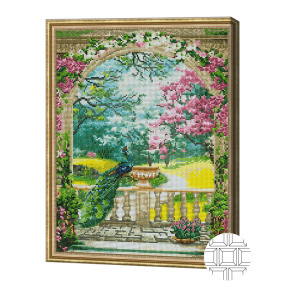Păun la terasă, 40x50 cm, mozaic cu diamante pătrate