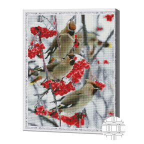 Păsări pe scoruș, 40x50 cm, mozaic cu diamante pătrate