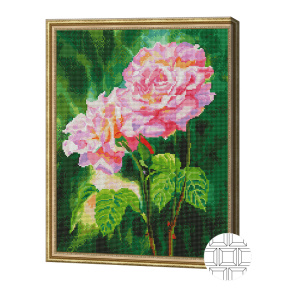 Trandafiri roz, 40x50 cm, mozaic cu diamante pătrate