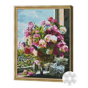 Букет из роз и пионов, 40x50 см, алмазная мозаика квадратная