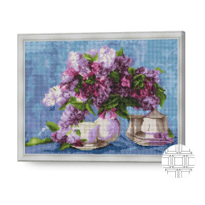 Buchet de liliac și cafea, 40x50 cm, mozaic cu diamante pătrate