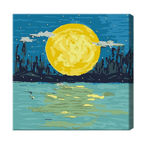 Луна и озеро 20x20 см, картина по номерам